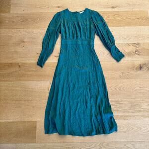 Topshop - Fallen Long Sleeve Jacquard  Midi Dress in Green